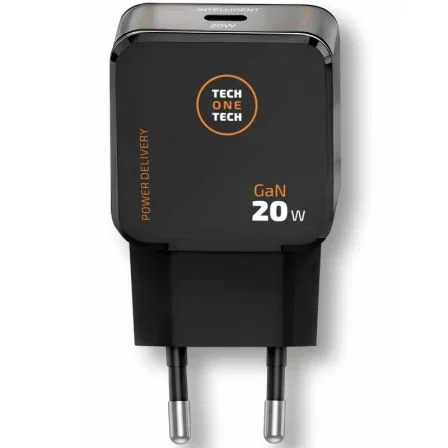 Tech One Tech Cargador GaN 20W Negro con Cable USB-C de 1m TEC2223 Tech One Tech Cargador GaN 20W Negro con Cable USB-C de 1m TEC2223